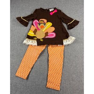 Rare Editions Girls 2T Thanksgiving Turkey Tunic & Leggings Set Brown Orange